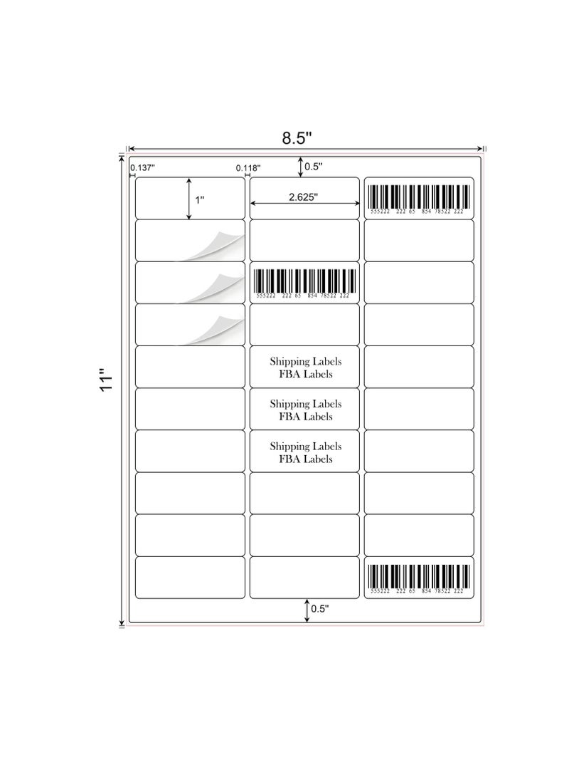 KASTWAVE Address Labels, 1" x 2-5/8" Address Labels 3000 Labels Sticker Paper for Laser/ Ink Jet Printer mailing Labels 8.5"×11" Sticker Labels Shipping Address Labels White 30 per Sheet - Image 2