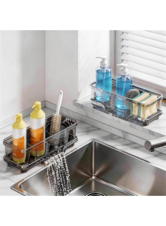 Kitchen Sink Sponge Holder, Sink Caddy Organizer with Compartments, Self-Draining and Easy-Clean Design, Sink Caddy for Kitchen Sink, Bathroom, Vanity, Countertop Storage, Kitchen Sink Caddy Organizer - Image 3