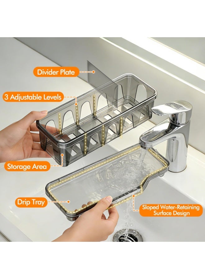 Kitchen Sink Sponge Holder, Sink Caddy Organizer with Compartments, Self-Draining and Easy-Clean Design, Sink Caddy for Kitchen Sink, Bathroom, Vanity, Countertop Storage, Kitchen Sink Caddy Organizer - Image 4