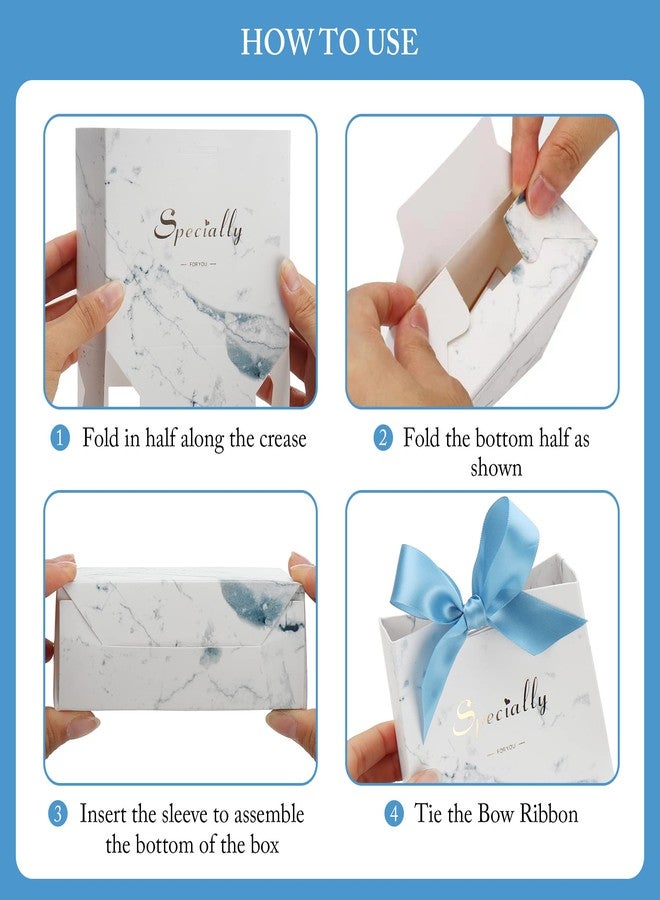 SWANGSA 50 Pack Small Party Gift Bags, Marble Mini Thank You Bags with Blue Bow Ribbon, 4.5x1.8x3.Inches, Paper Favor Bags for Wedding Birthday Baby Shower Party Bridesmaid Valentines Day - Image 4