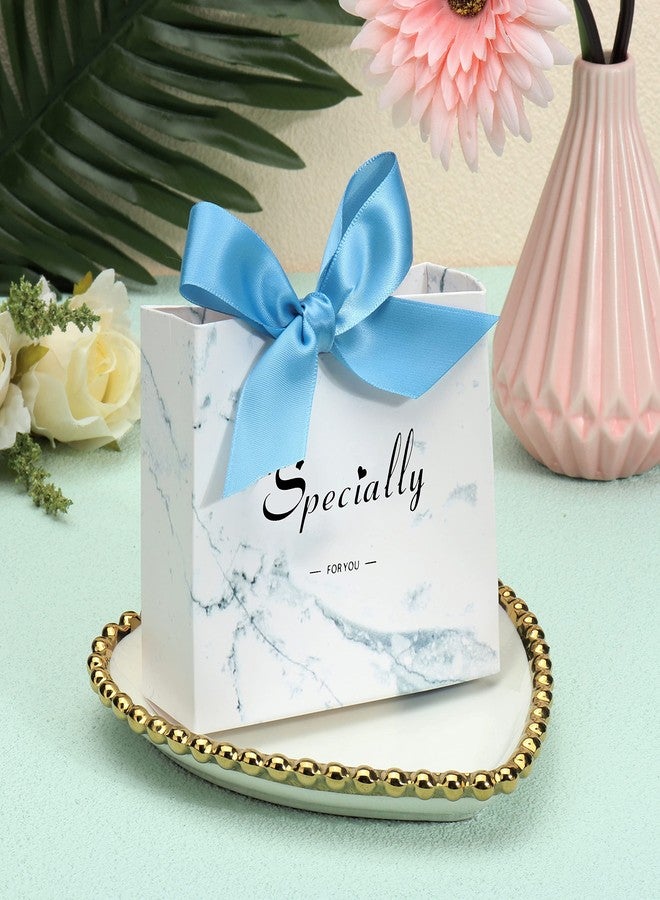 SWANGSA 50 Pack Small Party Gift Bags, Marble Mini Thank You Bags with Blue Bow Ribbon, 4.5x1.8x3.Inches, Paper Favor Bags for Wedding Birthday Baby Shower Party Bridesmaid Valentines Day - Image 2