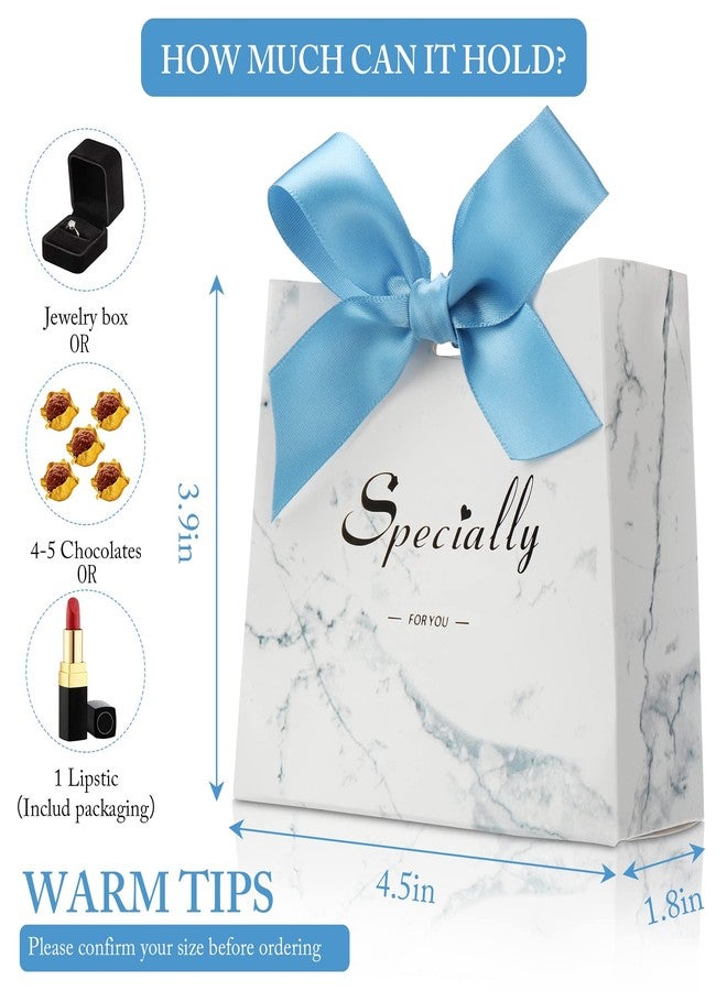 SWANGSA 50 Pack Small Party Gift Bags, Marble Mini Thank You Bags with Blue Bow Ribbon, 4.5x1.8x3.Inches, Paper Favor Bags for Wedding Birthday Baby Shower Party Bridesmaid Valentines Day - Image 3