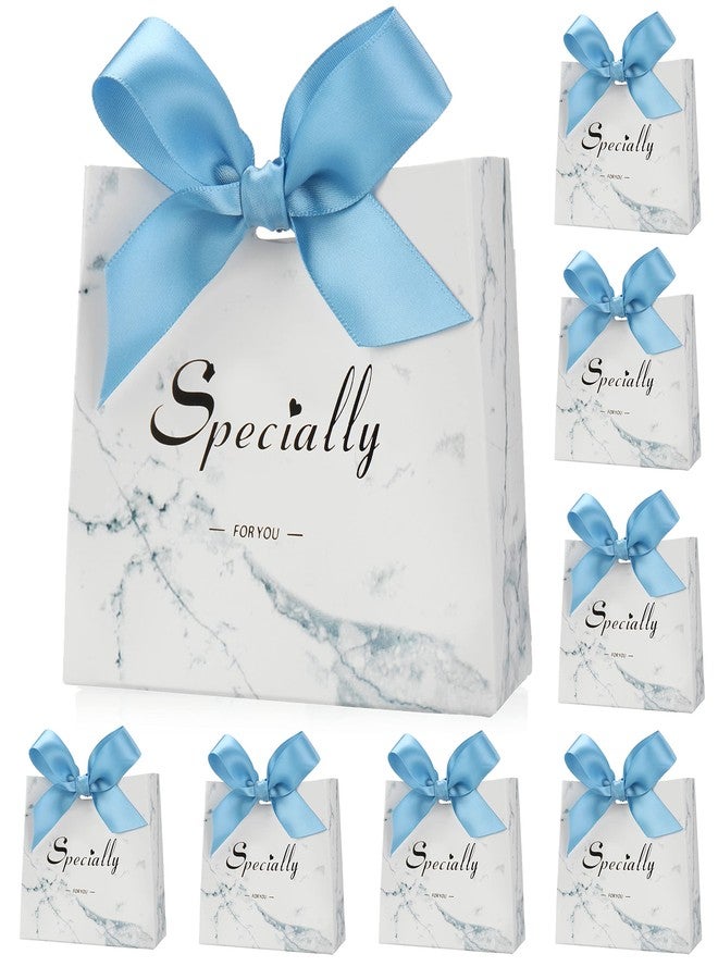 SWANGSA 50 Pack Small Party Gift Bags, Marble Mini Thank You Bags with Blue Bow Ribbon, 4.5x1.8x3.Inches, Paper Favor Bags for Wedding Birthday Baby Shower Party Bridesmaid Valentines Day - Image 1