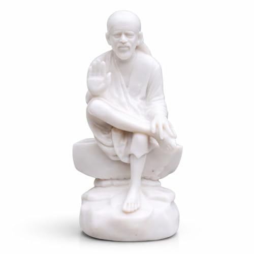 Sai Amrut S A Gifts Italian Marble Dust Ashirwad Hand Sai Baba Idol/Murti for Home and Office Decor/Used in Pooja/Mandir (3.5 INCH) - Image 1