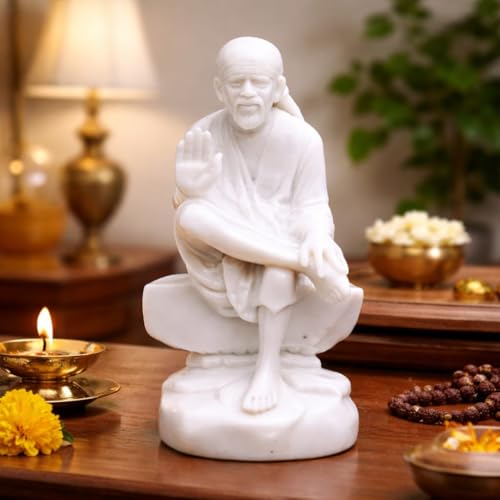 Sai Amrut S A Gifts Italian Marble Dust Ashirwad Hand Sai Baba Idol/Murti for Home and Office Decor/Used in Pooja/Mandir (3.5 INCH) - Image 2