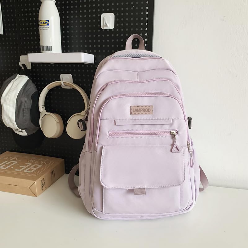 Lamprod Cute Aesthetic Girls Backpack for School Large Capacity Bookbags College Backpack for Students Kids Teen Girls Laptop Bookbag Casual Travel Daypacks(Purple) - Image 3
