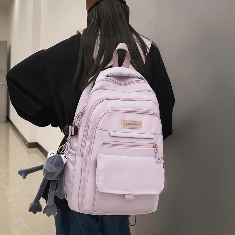Lamprod Cute Aesthetic Girls Backpack for School Large Capacity Bookbags College Backpack for Students Kids Teen Girls Laptop Bookbag Casual Travel Daypacks(Purple) - Image 2