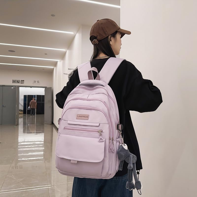 Lamprod Cute Aesthetic Girls Backpack for School Large Capacity Bookbags College Backpack for Students Kids Teen Girls Laptop Bookbag Casual Travel Daypacks(Purple) - Image 5