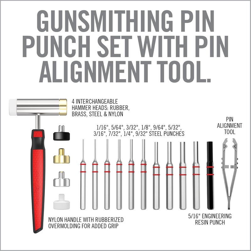 Real Avid Hammer Set & Punch Set with Small Hammer & Flat Tip Metal Punch Set - Punch Tools Tool Kit includes Gunsmithing Hammer with 4 Tips, Non Marring Punch & Pin Starter Tool - Image 2