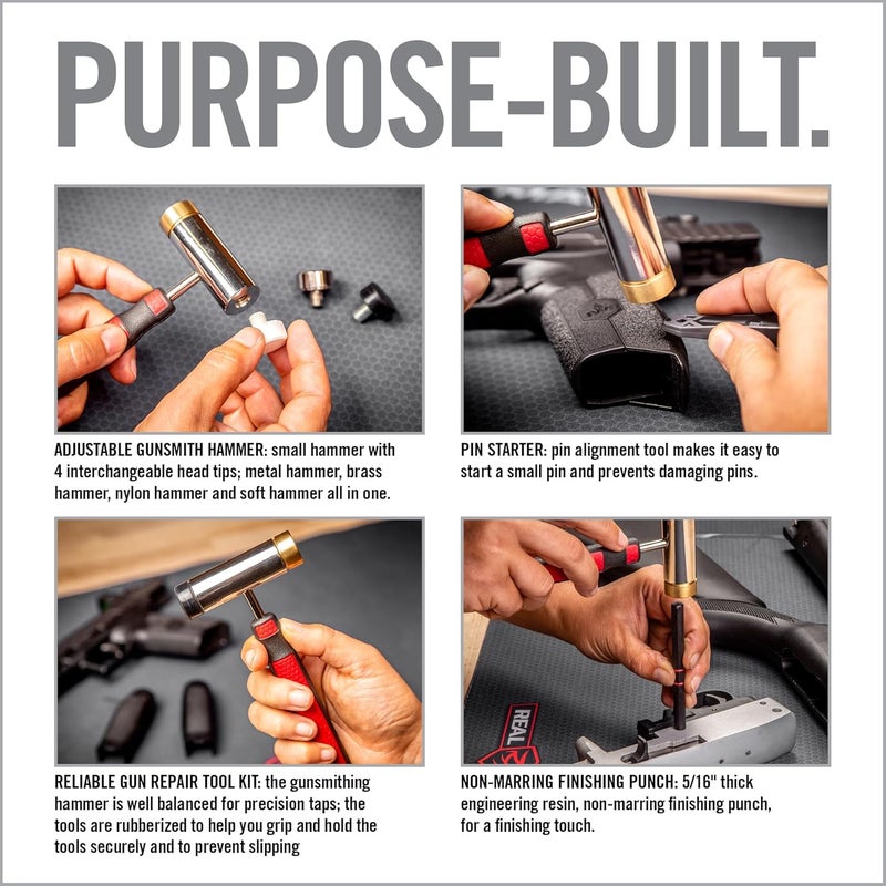 Real Avid Hammer Set & Punch Set with Small Hammer & Flat Tip Metal Punch Set - Punch Tools Tool Kit includes Gunsmithing Hammer with 4 Tips, Non Marring Punch & Pin Starter Tool - Image 4