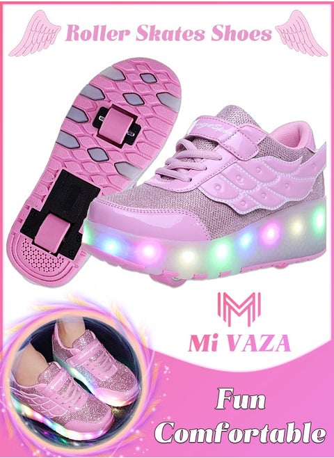 Kid Roller Skates Shoes - Sneakers with LED Light - Two Removable Wheels - Built-in Rechargeable Battery - Gifts for Children