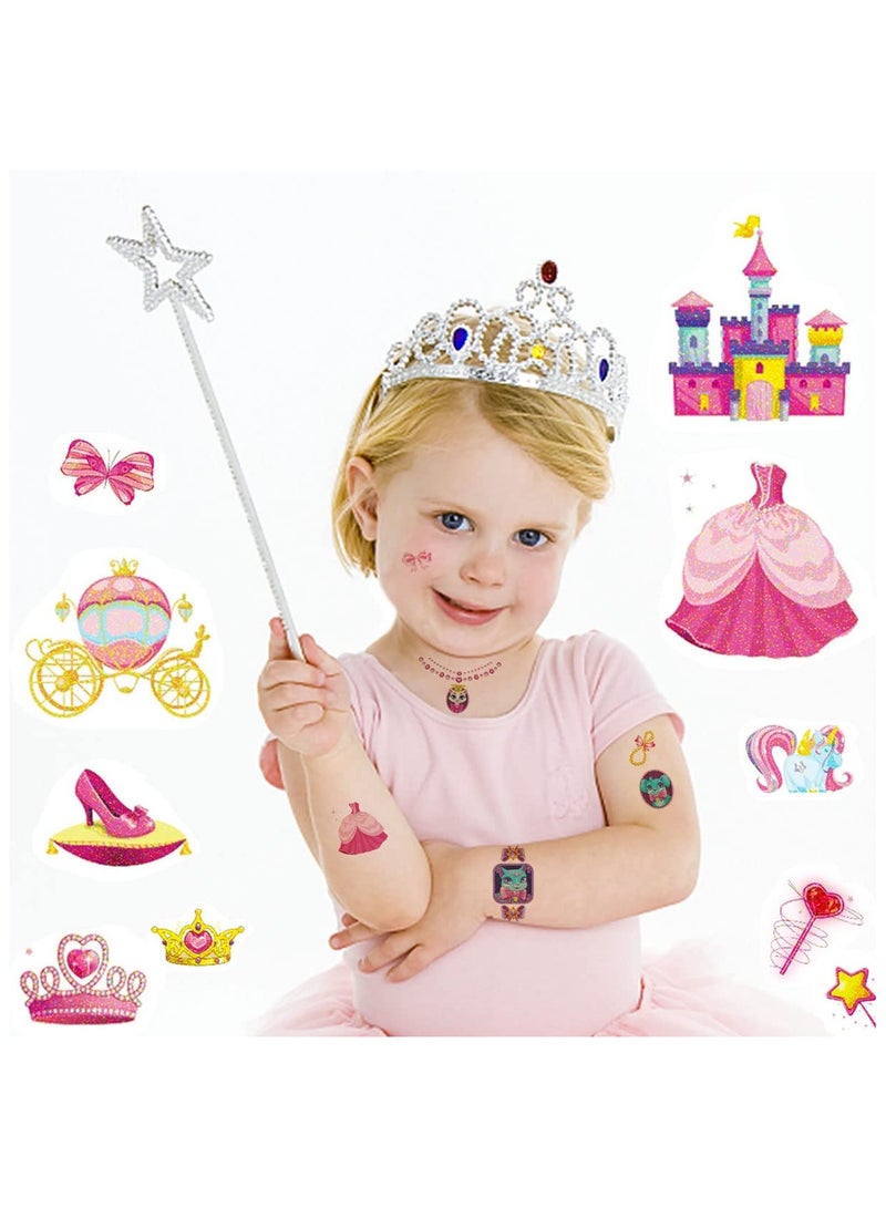 ORAINBOW Glitter Princess Temporary Tattoos for Kids Bulk 15 Sheets Girls Shinning Birthday Party Favor Gift Children Body Decorations Crown Unicorn Butterfly Dress Tattoos - Image 3
