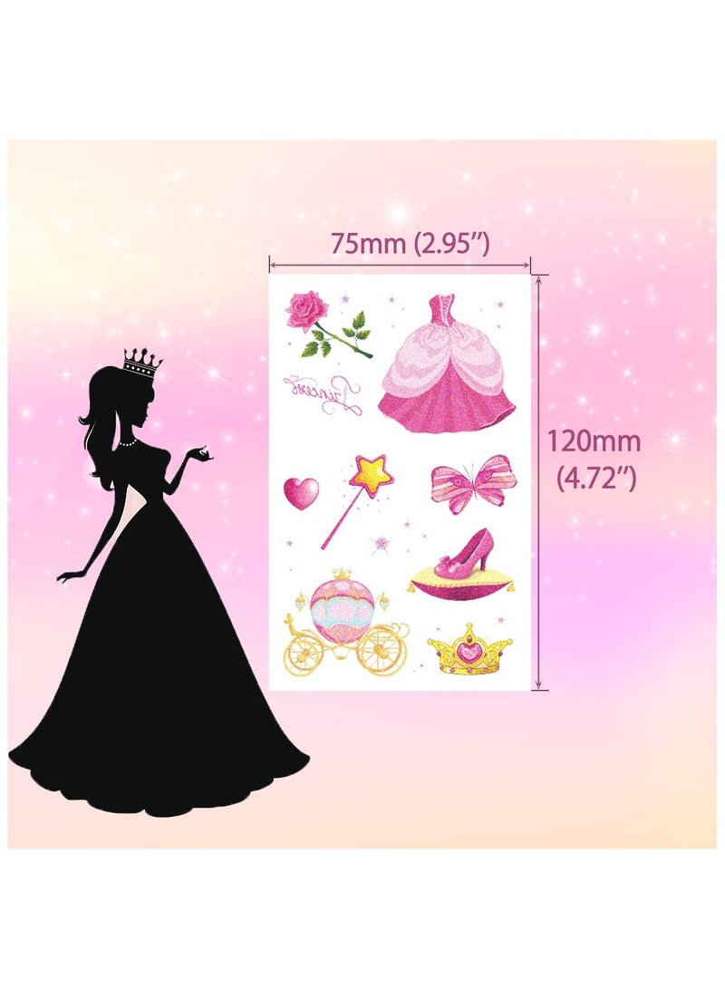 ORAINBOW Glitter Princess Temporary Tattoos for Kids Bulk 15 Sheets Girls Shinning Birthday Party Favor Gift Children Body Decorations Crown Unicorn Butterfly Dress Tattoos - Image 2