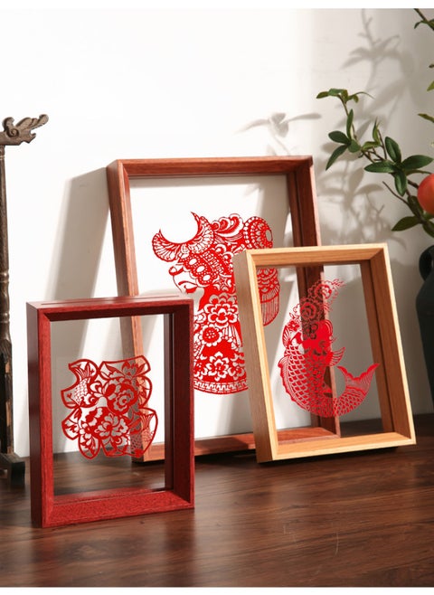Chinese-style Double-sided Transparent Photo Frame Table Year Paper-cut Fu Character Calligraphy Frame Mounted Ornaments Specimen Display Stand A4 Frame-Color:Square 16inch [can Hold 40* 40cm ]-white