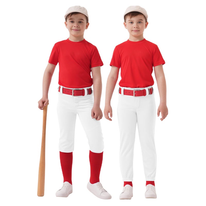 QBK Toddler Baseball Pants Youth Softball Pants Kids Tee Ball Pants for Boy Girl White 8-9Y - Image 2
