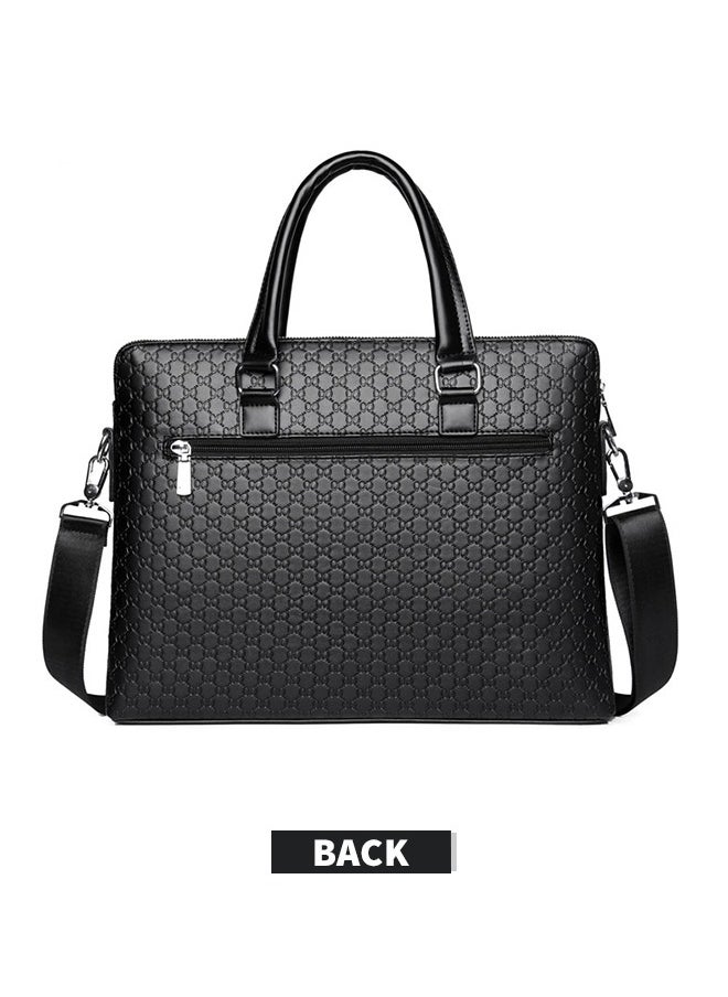 roaiss - Classic Briefcase Textured Leather Laptop Messenger Bag for Men Travel Business Black - Image 1