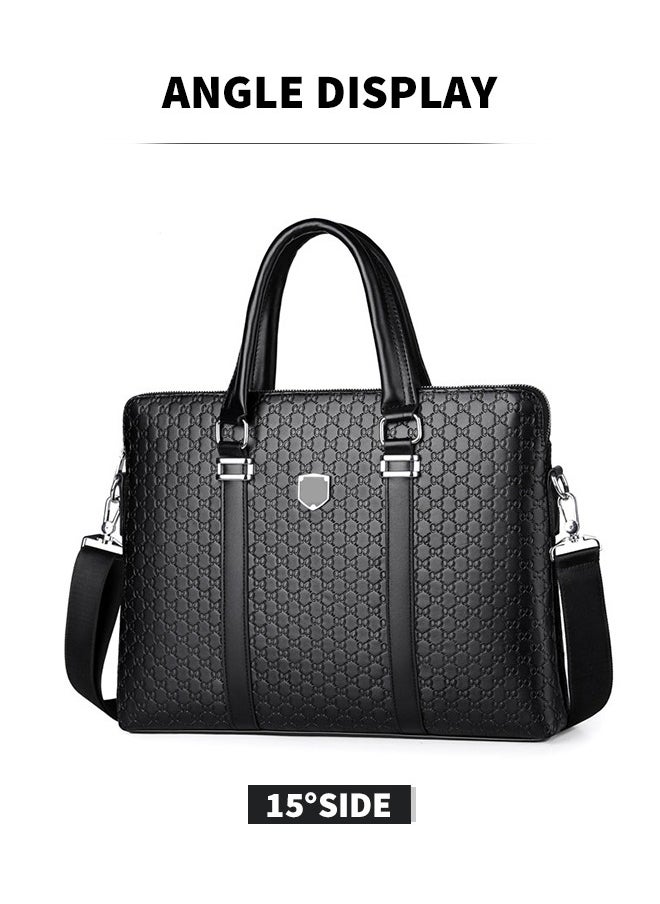 roaiss - Classic Briefcase Textured Leather Laptop Messenger Bag for Men Travel Business Black - Image 1