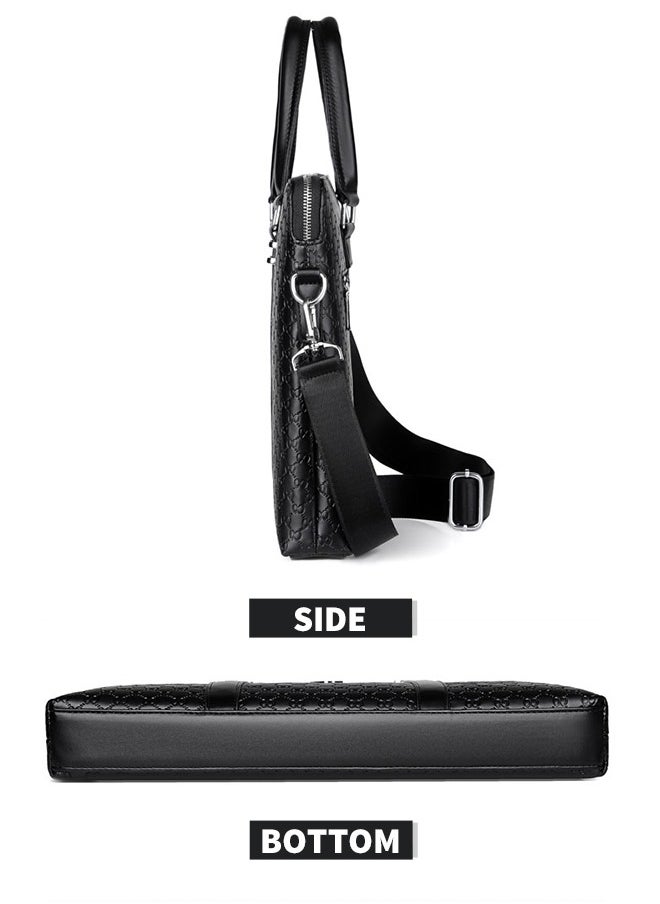 roaiss - Classic Briefcase Textured Leather Laptop Messenger Bag for Men Travel Business Black - Image 1