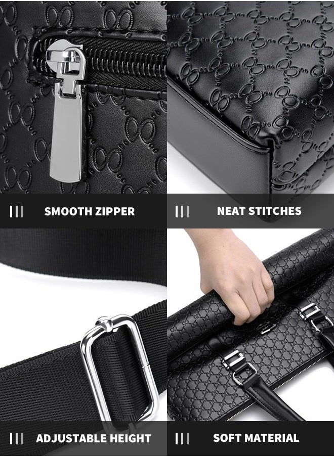 roaiss - Classic Briefcase Textured Leather Laptop Messenger Bag for Men Travel Business Black - Image 1
