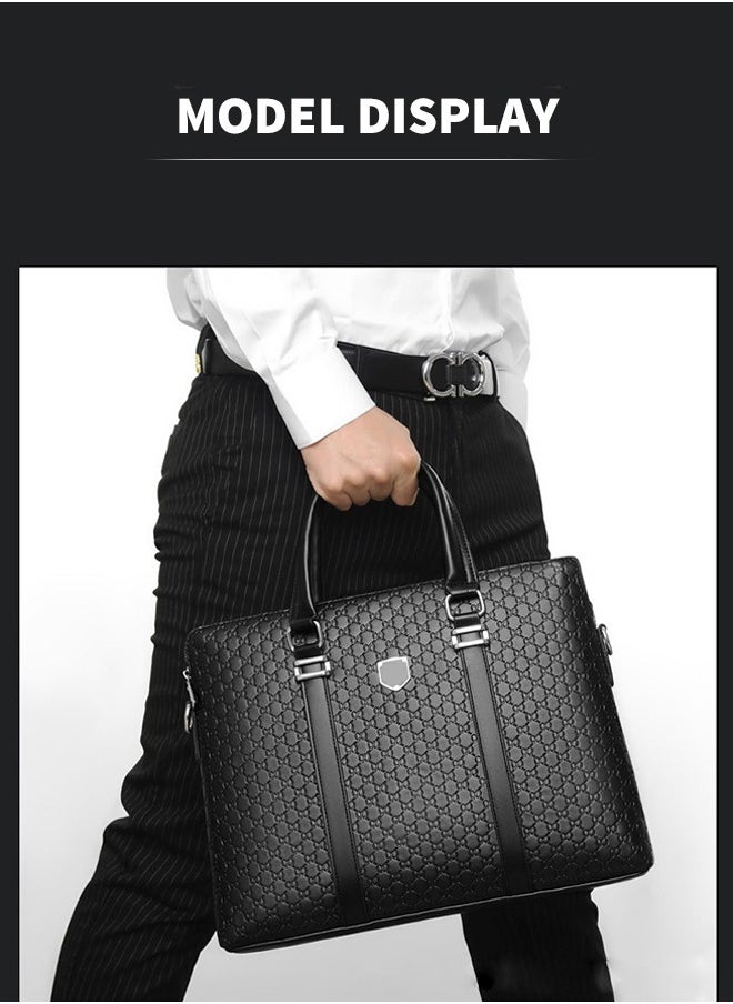 roaiss - Classic Briefcase Textured Leather Laptop Messenger Bag for Men Travel Business Black - Image 1