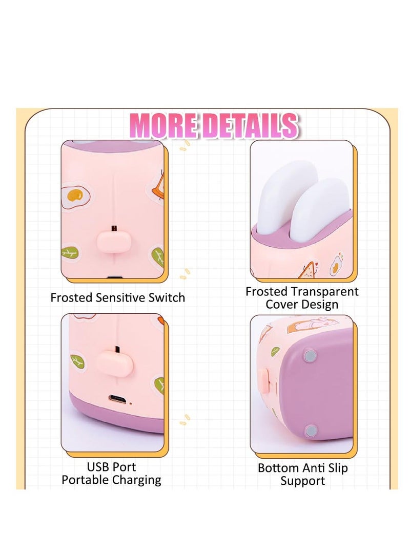 XiuWoo Cute Toast Night Lamp, LED Children Light Rechargeable Small Lamp Toaster Shape Bread Room Decor for Bedroom, Birthday Gifts Kids, Aesthetic Desk (Pink) - Image 3