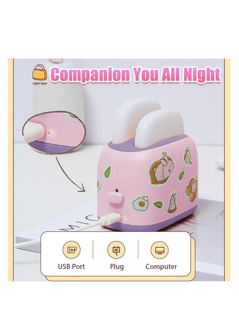 XiuWoo Cute Toast Night Lamp, LED Children Light Rechargeable Small Lamp Toaster Shape Bread Room Decor for Bedroom, Birthday Gifts Kids, Aesthetic Desk (Pink) - Image 4