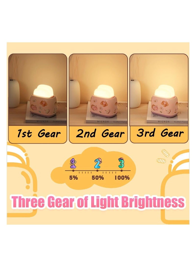 XiuWoo Cute Toast Night Lamp, LED Children Light Rechargeable Small Lamp Toaster Shape Bread Room Decor for Bedroom, Birthday Gifts Kids, Aesthetic Desk (Pink) - Image 2
