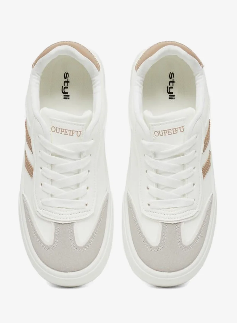 Styli Active Striped Lace Up Sneakers