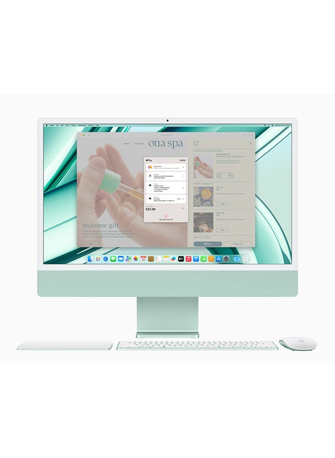 ابل  جهاز iMac مقاس 24 بوصة بشاشة Retina 4.5K: شريحة Apple M3 مع وحدة معالجة مركزية 8 أنوية ووحدة معالجة رسومات 10 أنوية ومحرك SSD سعة 256 جيجابايت/رسومات مدمجة باللغة الإنجليزية/العربية باللون الأخضر - Image 2