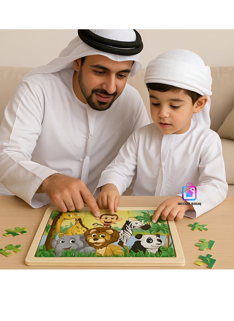DECOR SOUQ - 30-Piece Wooden Jigsaw Puzzle with Sturdy Board - Engaging Animal Wild Safari Forest Theme for Toddlers & Preschoolers Featuring Lion, Elephant and So on - Develops Problem-Solving, Fine Motor Skills & Creativity - Durable, Eco-Friendly Material for Long-Lasting Use - Fun & Educational Toy for Early Learning - Ideal for Kid's Playtime & Gift Ideas - Bright, Colorful Design for Cognitive Stimulation - Perfect for Home, Classrooms or Travel - Encourages Interactive, Screen-Free Activities - Enhances Hand-Eye Coordination & Early Development - Children Toys - Kids Toy - Puzzles - Limited Stock - Image 1