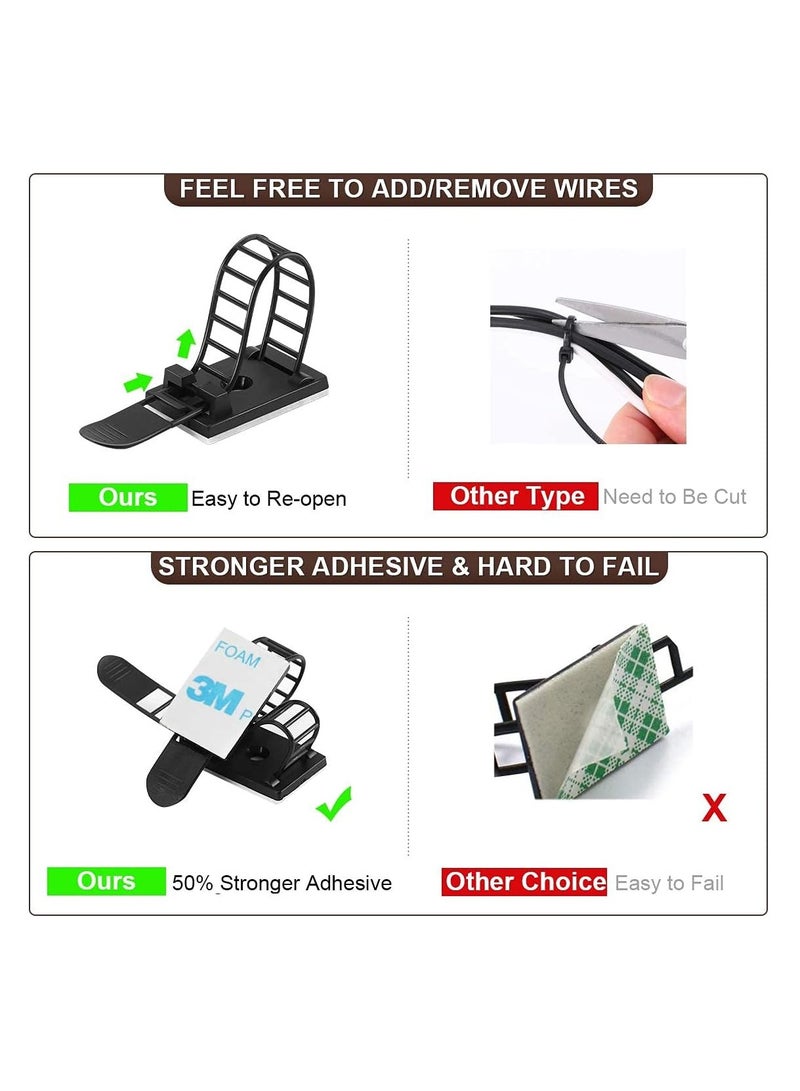 Adhesive Cable Management Clips, Adjustable Nylon Cable Strap Ties Wire Clamps Organizer with Strong Adhesive Tape, Extra Screw & Hole for Strong Fixation Home Office - 3.55 Inch Black 50 Pcs  - Image 2