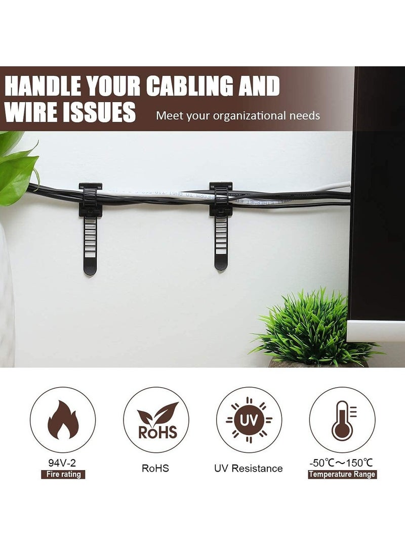 Adhesive Cable Management Clips, Adjustable Nylon Cable Strap Ties Wire Clamps Organizer with Strong Adhesive Tape, Extra Screw & Hole for Strong Fixation Home Office - 3.55 Inch Black 50 Pcs  - Image 5