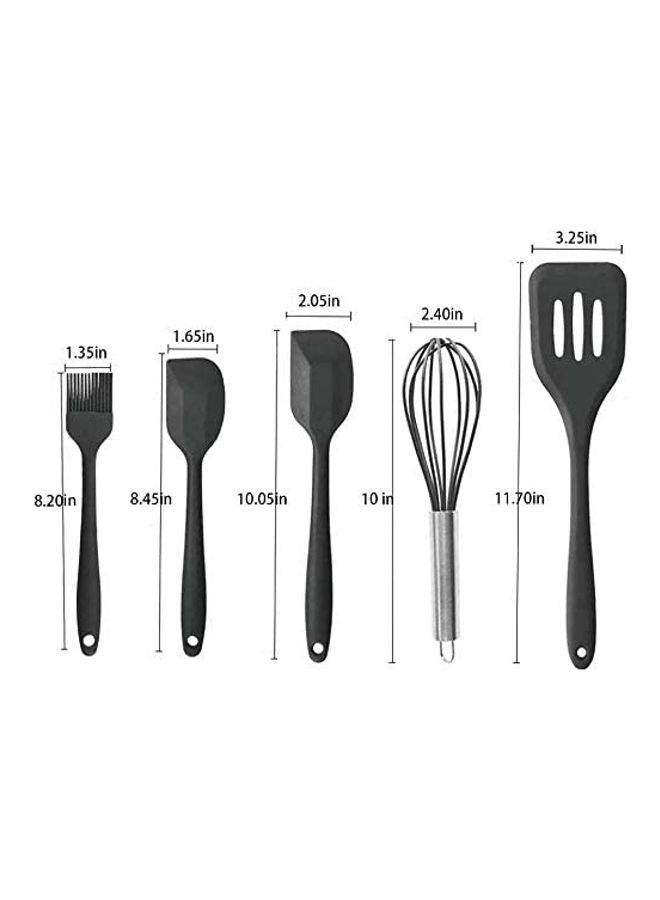 إسكدنيا طقم أدوات طبخ من السيليكون مانعة للالتصاق ومقاومة للحرارة من 5 قطع أسود/فضي One Size - Image 2