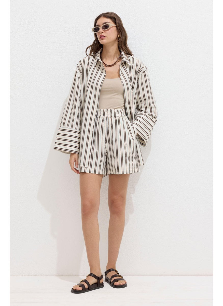 Manuka - Striped Cotton Shorts Beige Stripe - Image 1