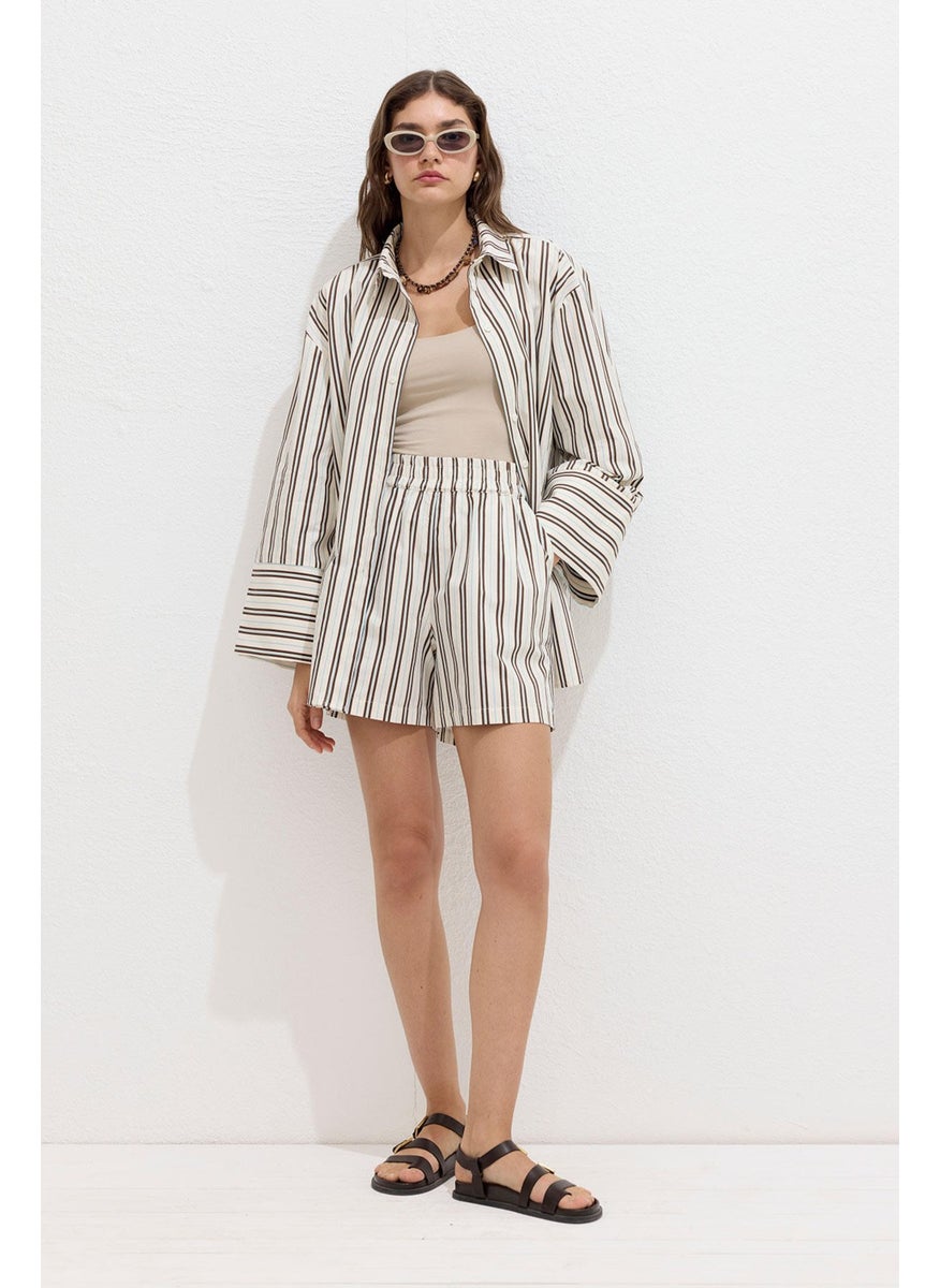Manuka - Striped Cotton Shorts Beige Stripe - Image 1