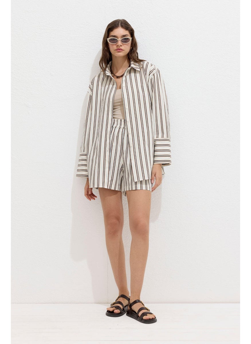 Manuka - Striped Cotton Shorts Beige Stripe - Image 1