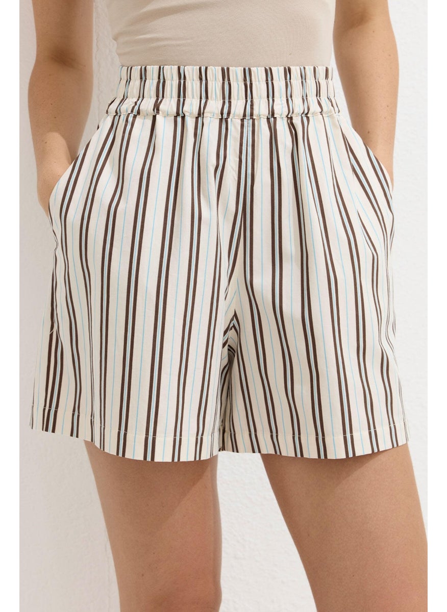 Manuka - Striped Cotton Shorts Beige Stripe - Image 1