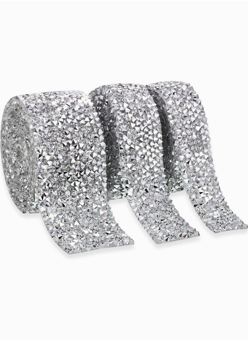Crystal Rhinestone Ribbon, 3 Yards Diamond Roll Banding Belt Wrap, Sparkling Roll for Wedding Cakes Birthday Crafts Decorations, 3 Rolls 3 Sizes  - Image 1