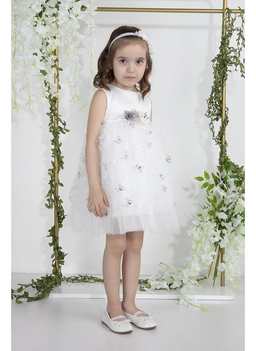 Babydola Minimony 1-5 Years Butterfly Detail Tulle Girls' Children's Holiday Graduation Prom Gown Wedding Dress 2021