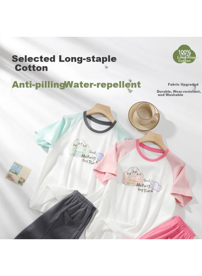 Yalu Children's Summer Breathable Home Wear Set For Boys And Girls Antibacterial Thin Short Sleeve T-shirt Air Conditioning Clothes - Image 3
