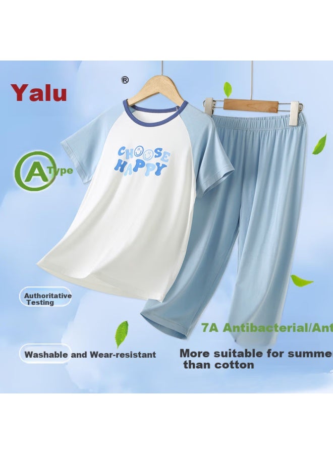 Yalu Children's Summer Breathable Home Wear Set For Boys And Girls Antibacterial Thin Short Sleeve T-shirt Air Conditioning Clothes - Image 1