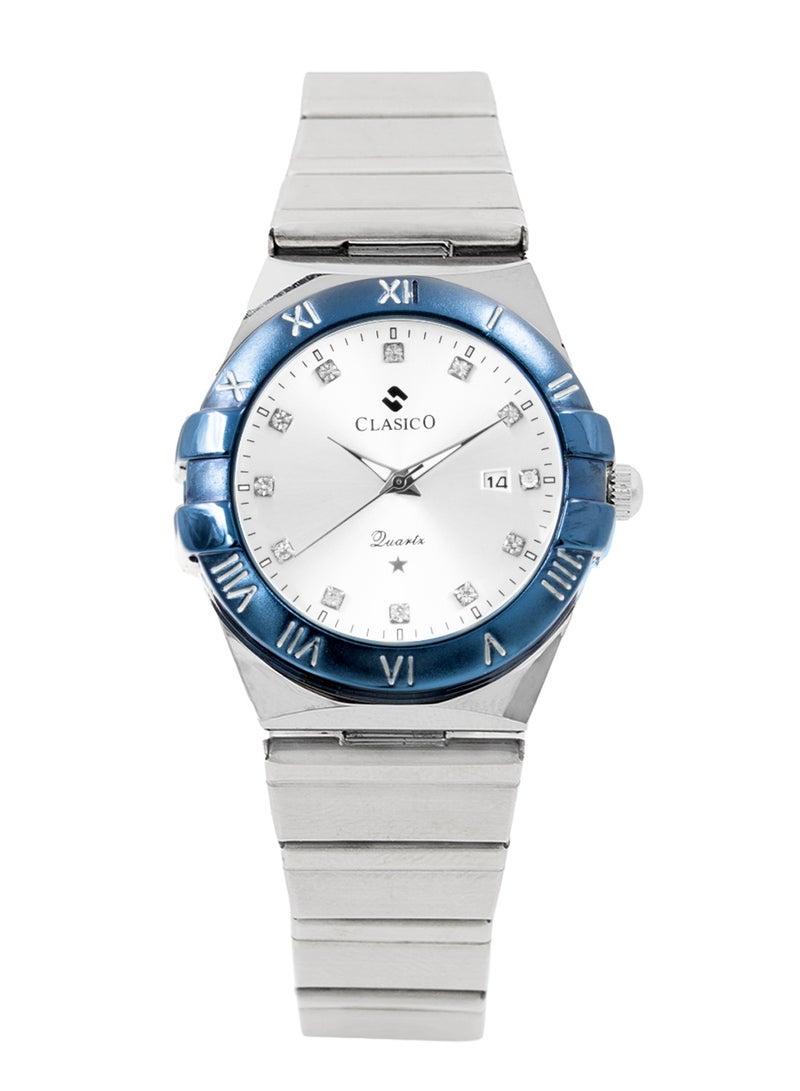 Clasico Twin-Face Couple Edition – Silver Radiance with White Dial – 6-Hands Chronograph Watch with Steel Strap – Waterproof Design – Watch Gift Set 40mm & 36mm  - Image 4