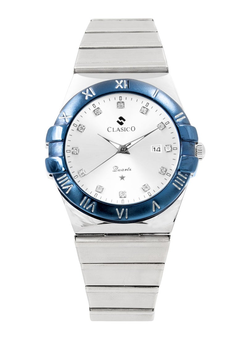 Clasico Twin-Face Couple Edition – Silver Radiance with White Dial – 6-Hands Chronograph Watch with Steel Strap – Waterproof Design – Watch Gift Set 40mm & 36mm  - Image 5