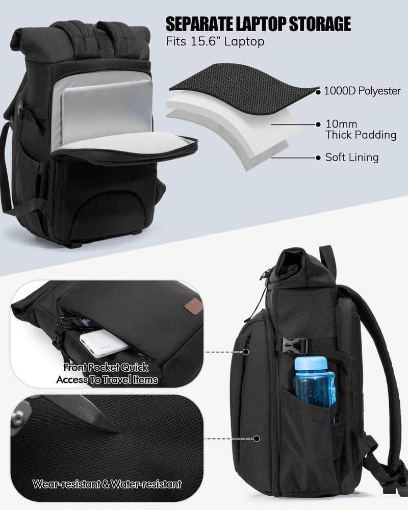 Smasrob Camera Backpack with Padded Laptop Sleeve and Tripod Holder, Camera Bags for Photographers with Adjustable Dividers, Black - Image 5