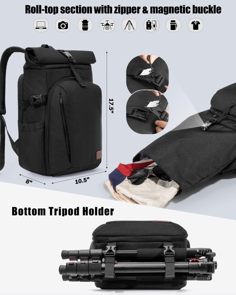 Smasrob Camera Backpack with Padded Laptop Sleeve and Tripod Holder, Camera Bags for Photographers with Adjustable Dividers, Black - Image 4