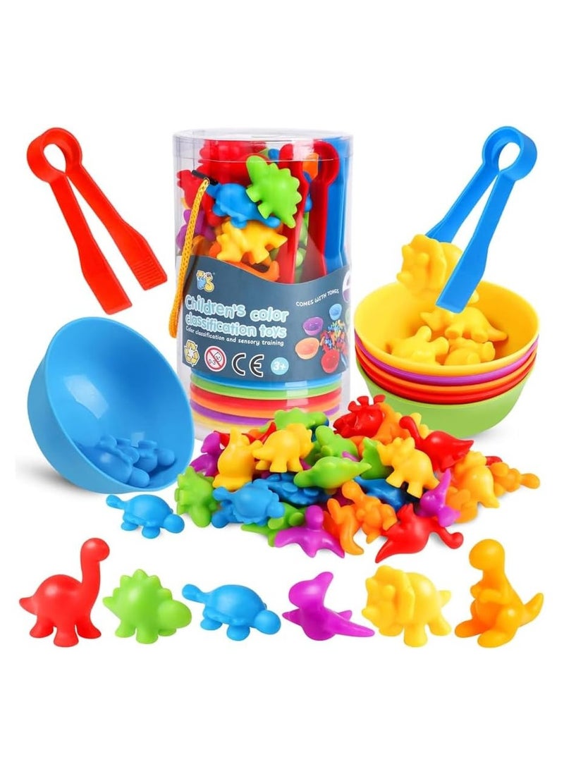 LIMOS 48 Pcs Counting Dinosaur Toys with Sorting Bowls – Montessori Color Matching Game for Toddlers 1-3, Preschool Math Sensory Toys for Kids 3-5, Educational Learning Tools for Boys & Girls - Image 1