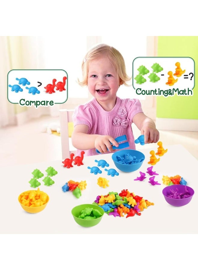 LIMOS 48 Pcs Counting Dinosaur Toys with Sorting Bowls – Montessori Color Matching Game for Toddlers 1-3, Preschool Math Sensory Toys for Kids 3-5, Educational Learning Tools for Boys & Girls - Image 4