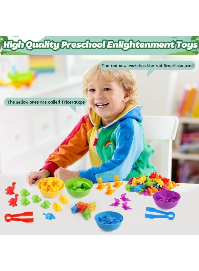 LIMOS 48 Pcs Counting Dinosaur Toys with Sorting Bowls – Montessori Color Matching Game for Toddlers 1-3, Preschool Math Sensory Toys for Kids 3-5, Educational Learning Tools for Boys & Girls - Image 2