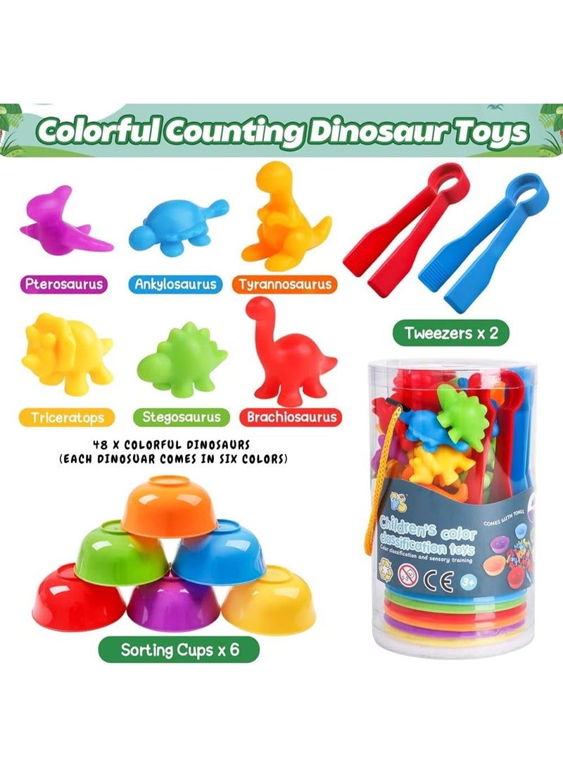 LIMOS 48 Pcs Counting Dinosaur Toys with Sorting Bowls – Montessori Color Matching Game for Toddlers 1-3, Preschool Math Sensory Toys for Kids 3-5, Educational Learning Tools for Boys & Girls - Image 5