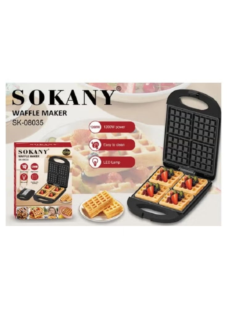 سوكاني صانعة وافل سوكاني كبيرة 1200 واط، 4 قطع، سطح غير لاصق بتقنية تسخين سريعة وحديثة – موديل SK-08035،-اسود - Image 1